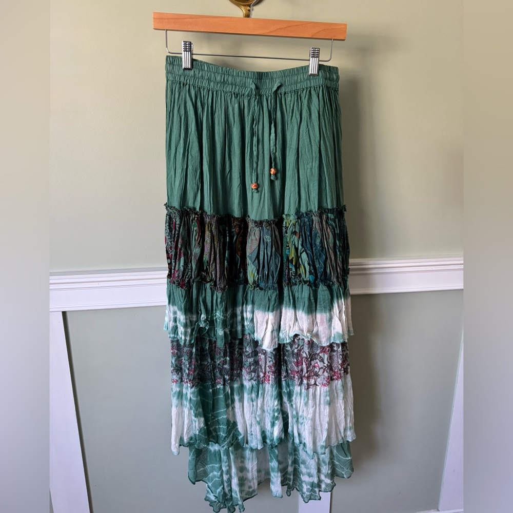 Bohemian Maxi Skirt in Green and White